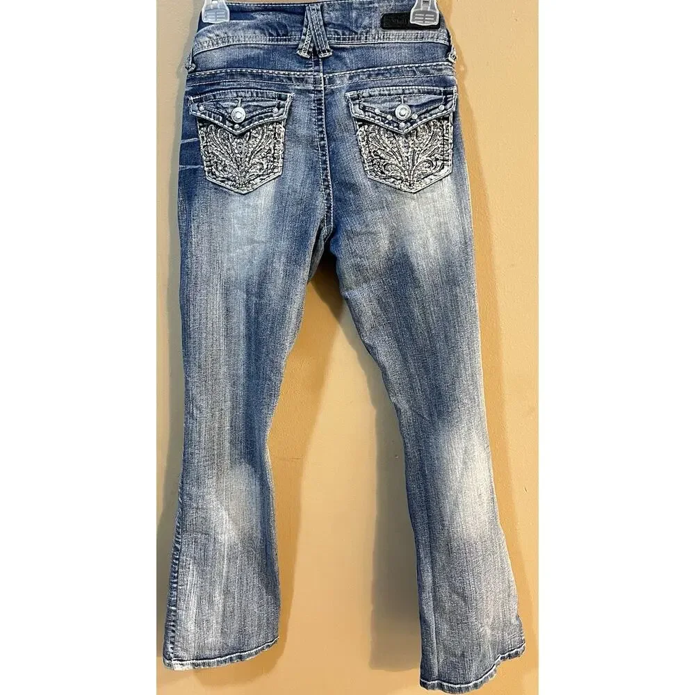 WallFlower‎ Vintage Jeans Women's 5R W30 L30 Embroidered Rhinestone Bling Pocket